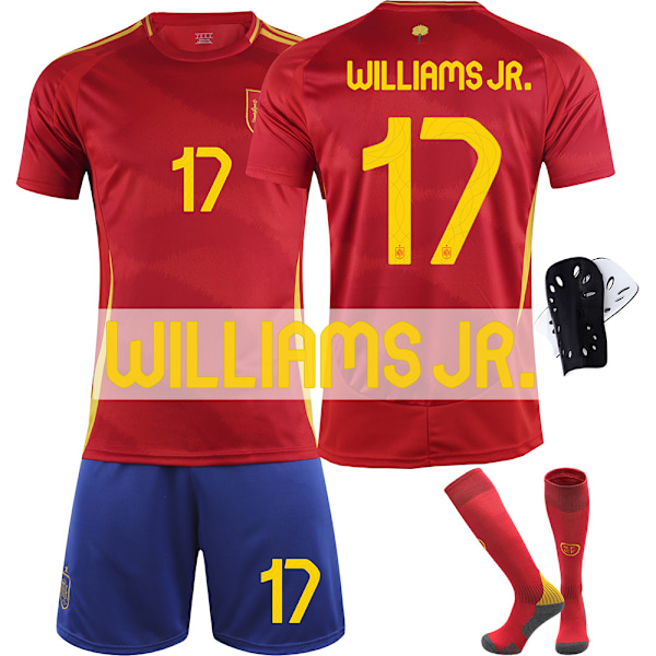 2024 UEFA EM Barnfotbollströja Kit Spanien Hemma Nr.17 Williams JR. With socks+kneepad M