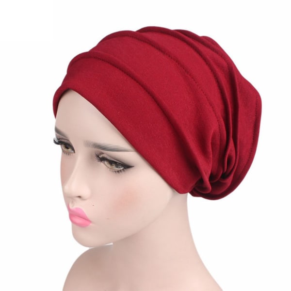 Kvinnor Elastisk Turban Beanie Mjuk bomullshuv Muslim Hijabs Head Wrap Chemo Hat brown