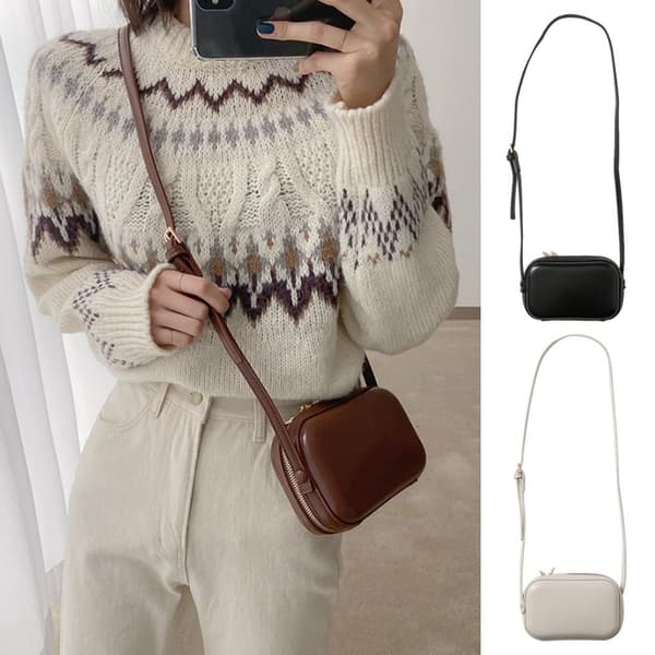 Dam Crossbody Väska Läder Dubbel Dragkedja Axelväskor Retro Handväskor Plånbok brown