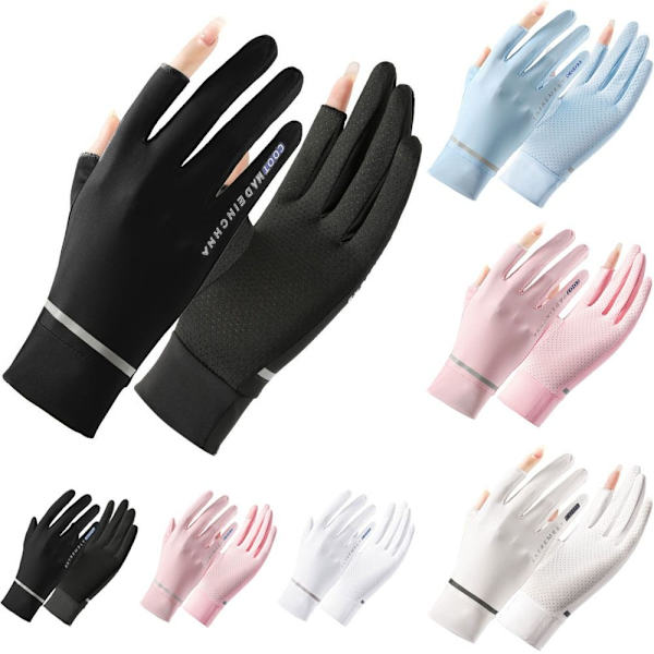 Anti-UV Solskydd Ice Silk Handskar Körhandskar för kvinnor black