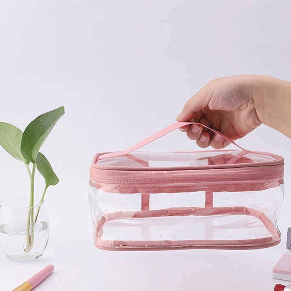 Genomskinlig PVC-sminkväska Resetoalettväska Organizer pink