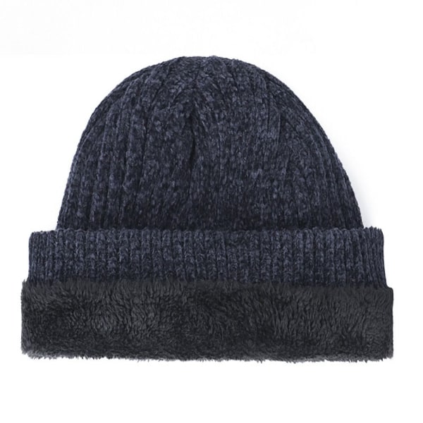 Vinterstickade mössor för män Mjuk Stretchmuff Beanies Cap Varm Slouchy Beanie Hatt blue