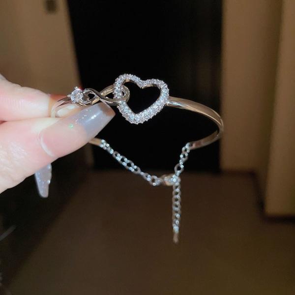 Strass Kärlek Hjärta Öppna Armband Förslag Presenter Bröllopsfest Ihåliga Armband silver