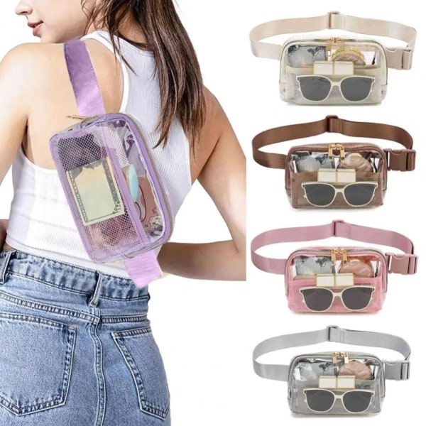 Genomskinlig Fanny Pack bältesväska med stor kapacitet Vattentät dragkedja Transparent midjeväska pink