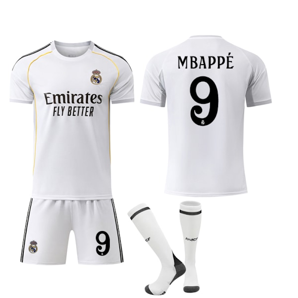 2025-2026 Real Madrid Hemma Barn Vuxen Fotbollströja Kit No.9 Mbappé M