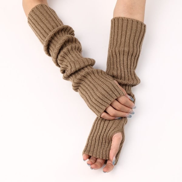 Kvinnor Armvärmare Stickade fingerlösa handskar Ankel Handledsärmar Handskar khaki