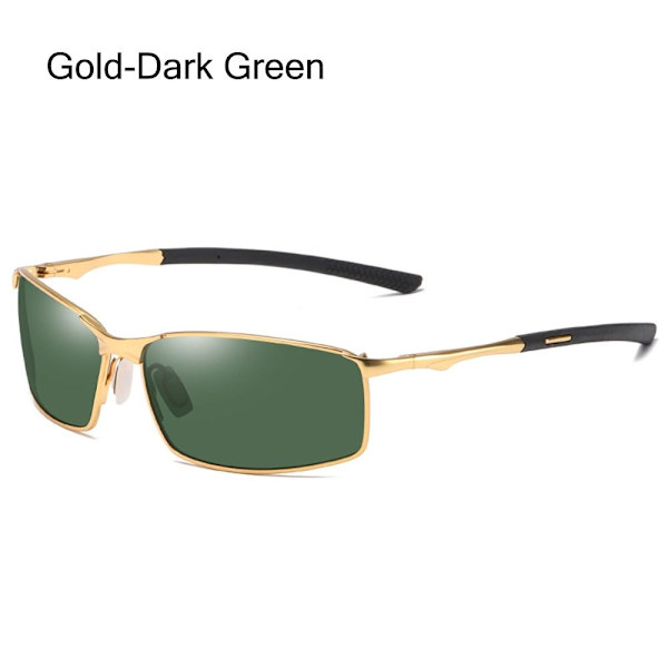 Män polariserade solglasögon rektangulära fotokromatiska solglasögon körglasögon Gold-Dark Green