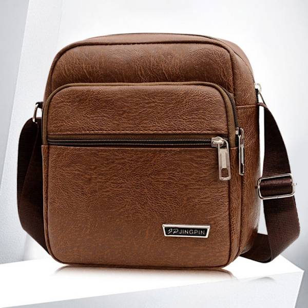 Män Casual PU-läder Crossbody-väska Vattentät Handväska med stor kapacitet brown