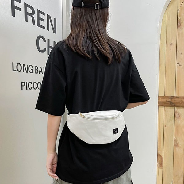 Rese midjeväskor för kvinnor, canvas midjeväska crossbody axelväskor white