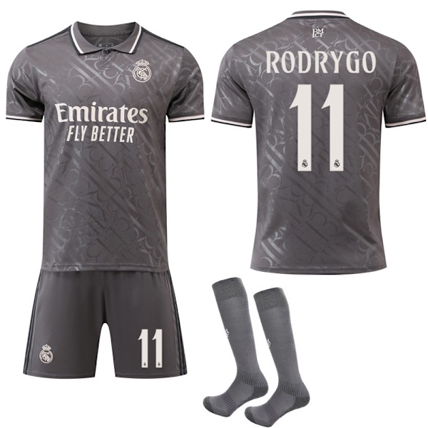 Real Madrid vieras pelipaita harmaa 2024-2025, sukat, lapsille ja aikuisille No.11 RODRYGO S
