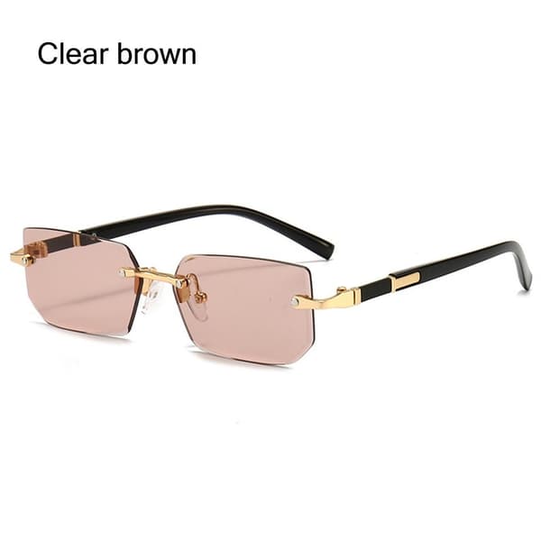 Trendiga Båglösa Rektangulära Solglasögon UV400 Clear brown