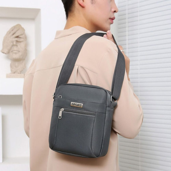 Stor kapacitet Herr Axelväska Handväska Dragkedja Multi Layer Crossbody Väskor Gray