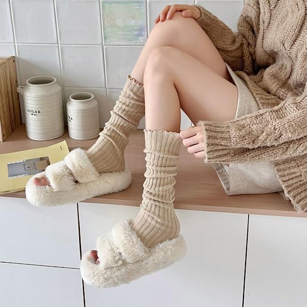 Kvinnor stickade benvärmare Y2K Goth Lolita långa strumpor Kawaii boot strumpor Khaki