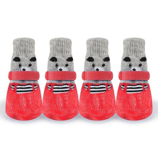 4-pack Höst & Vinter Hundskor & Strumpor Halksäkra Katt Regn Snö Stövlar Strumpor red M