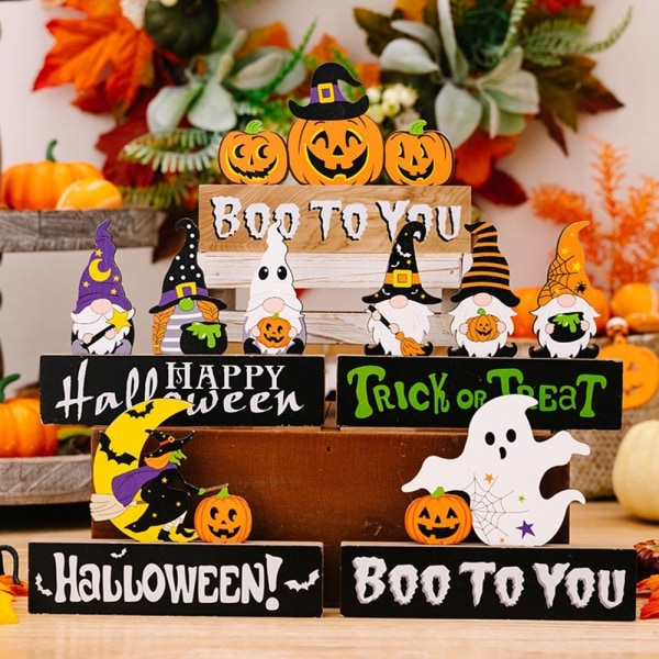 Halloween träprydnad Trick or Treat skrivbordsdekorationer 2