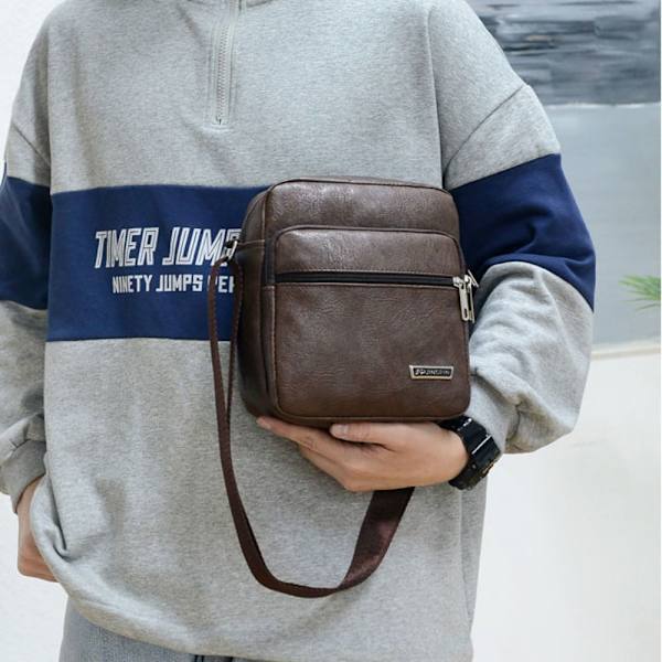 Män Casual PU-läder Crossbody-väska Vattentät Handväska med stor kapacitet brown