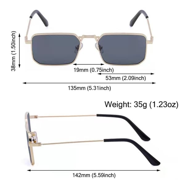 Retro Rektangulära Solglasögon Metallram Punk Glasögon UV400 Skydd Gold-Gray