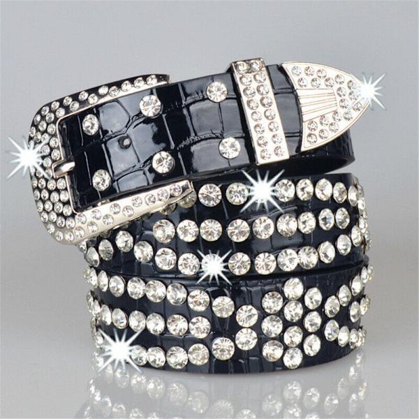 Dam Rhinestone Bälte Läder Bling Crystal Glitter Midjeband black