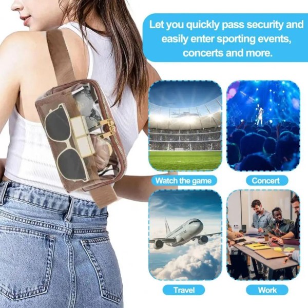 Genomskinlig Fanny Pack bältesväska med stor kapacitet Vattentät dragkedja Transparent midjeväska brown