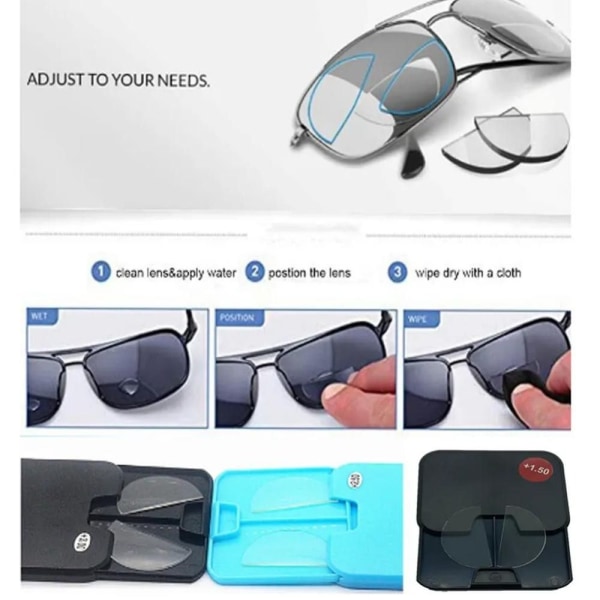 Återanvändbara påstickande bifokala linser, byte av läsglasögon