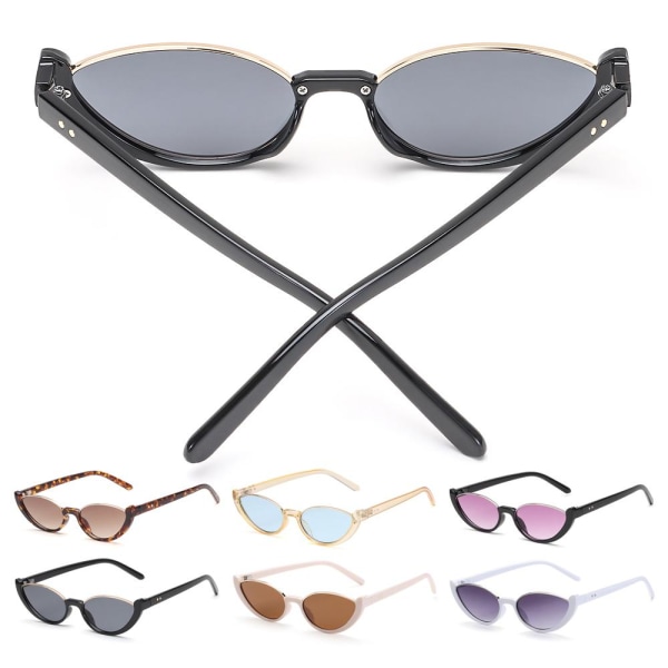 Small Cat Eye solglasögon för kvinnor Trendiga halvbågar solglasögon Fashion Shades Glasögon Black-Gray