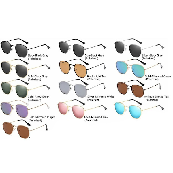 Hexagon Polarized Solglasögon Kvinnor Män Små metall Solglasögon UV 400 Shades Glasögon Gold - Mirrored Army Green
