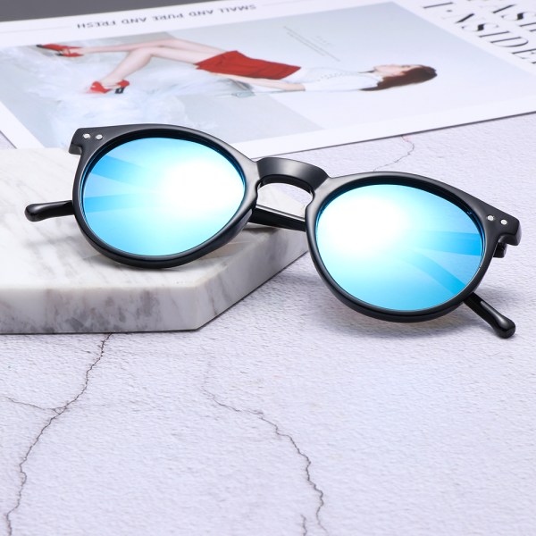 Unisex kör polariserade solglasögon glasögon solglasögon UV400 rund ram retro Black-Blue