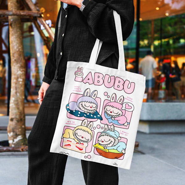 Labubu Canvas Bag Tygpåsar Tecknad enkla förvaringshandväskor E