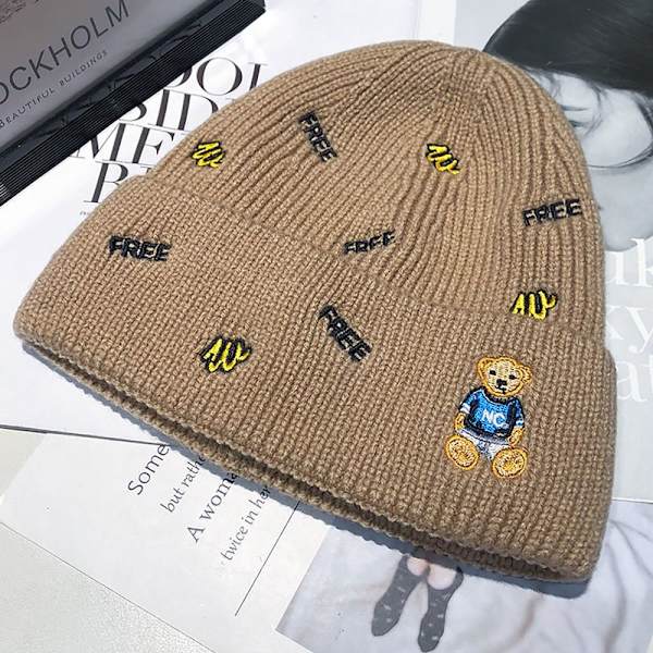 Kvinnor Flickor Vinter Varm Cartoon Bear Tjock Beanie Mjuka Virkade Hattar khaki