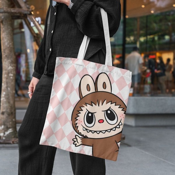 Labubu Canvas Bag Tygpåsar Tecknad enkla förvaringshandväskor C