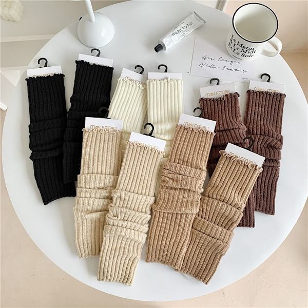 Kvinnor stickade benvärmare Y2K Goth Lolita långa strumpor Kawaii boot strumpor White