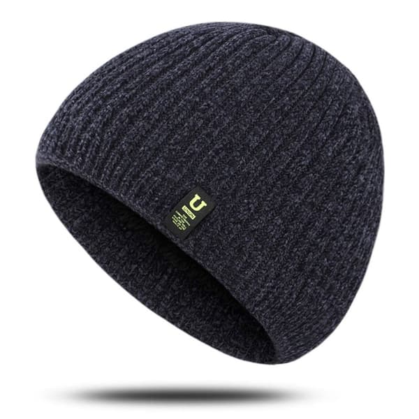 Stickade vintermössor för män, mjuka stretchiga mössor med uppvik, varm slapp mössa black