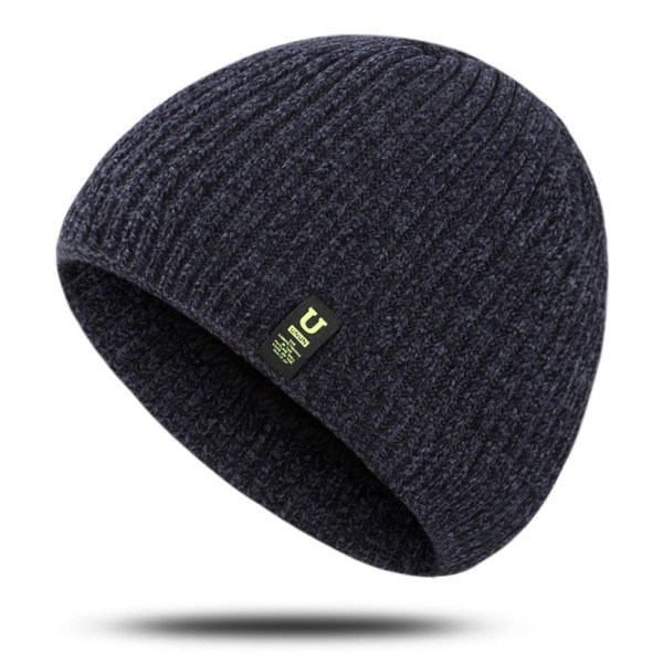 Vinterstickade mössor för män Mjuk Stretchmuff Beanies Cap Varm Slouchy Beanie Hatt black