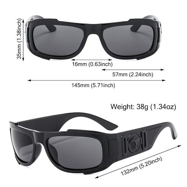 Retro Hip-Hop Solglasögon Rektangulära Solglasögon Breda tempel Punk Shades White-Gray