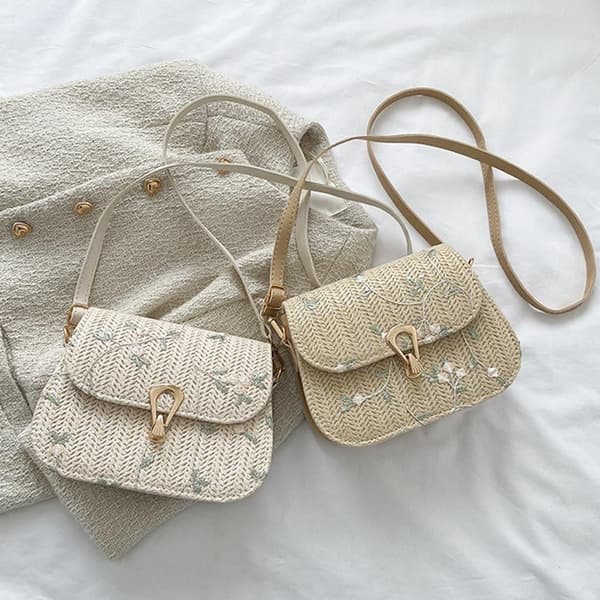 Kvinnors Stråväska Axelväskor Vardaglig Handväska Flickor Spets Crossbody-väskor white