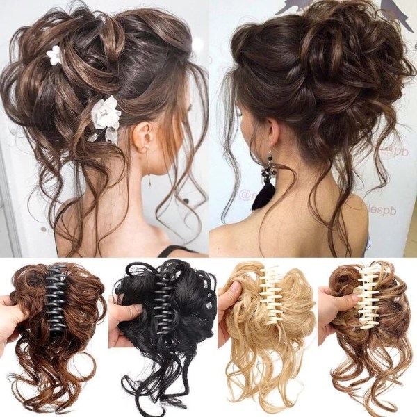 Natural Clip on i Messy Bun Hair Piece Extension Hair Claw Clip Wedding black brown