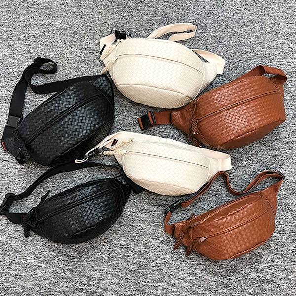 Unisex flätbälte par midjepack Casual Vattentät PU-läder bröstväska Fanny Pack coffee
