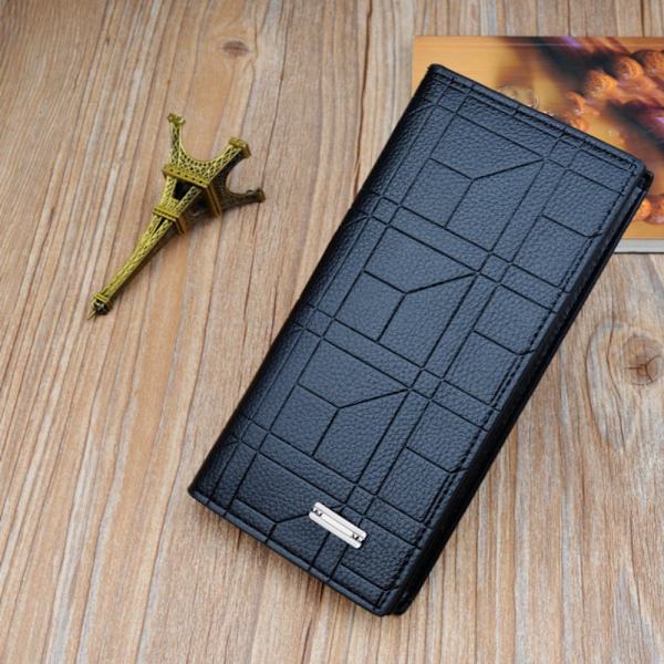 Män PU-läder Korthållare Plånbok Lång Money Clip Plånbok Black