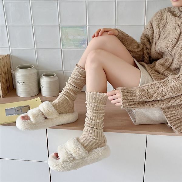 Kvinnor stickade benvärmare Y2K Goth Lolita långa strumpor Kawaii boot strumpor Khaki