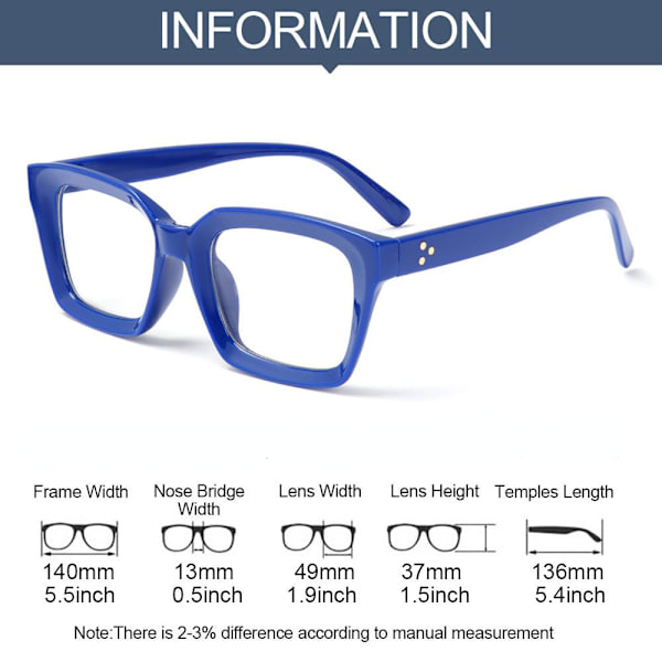 Överdimensionerade fyrkantiga läsglasögon Presbyopia Glasögon +0 Grad Red 0
