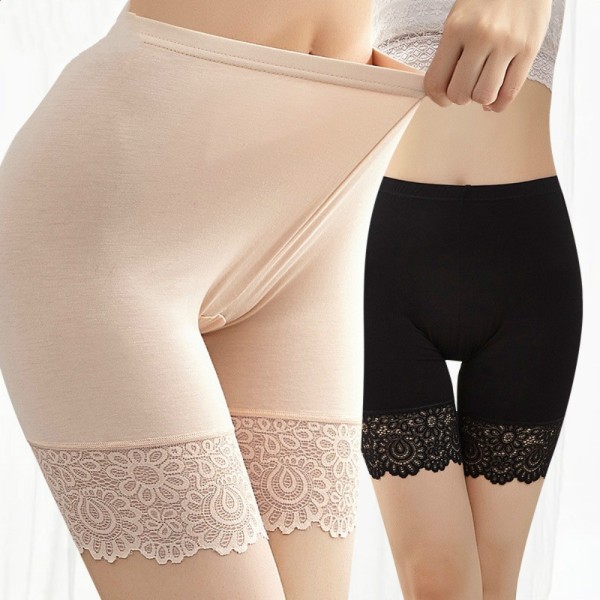 Kvinnor Byxor Seamless mjuka spets Shorts Underkläder Underkjol Oversized Leggings Black XL