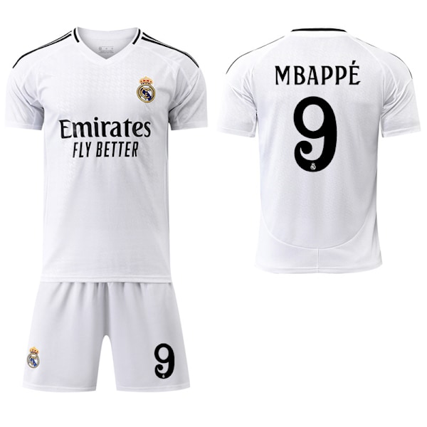 24-25 Real Madrid Hemma Barn Vuxen Fotbollströja Jersey Nr.9 Mbappé No socks 26