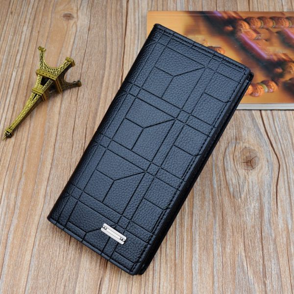 Män PU-läder Korthållare Plånbok Lång Money Clip Plånbok Black