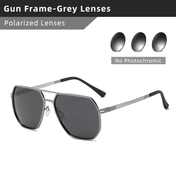 Metal Shades Polarized Solglasögon för bilkörning Cykling Vandring Fiske Gun Frame-Grey Lenses