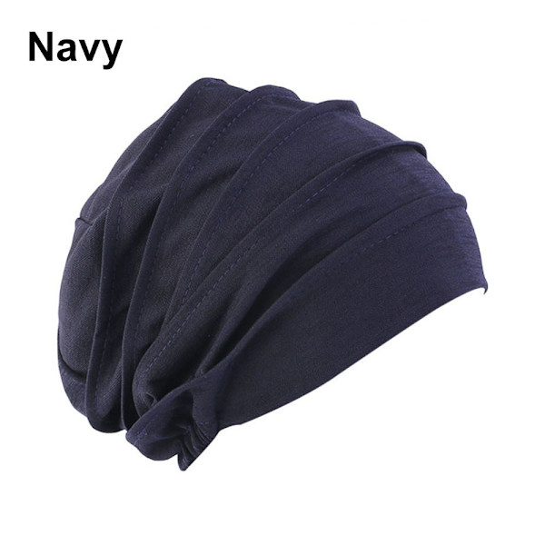 Kvinnor Elastisk Turban Beanie Mjuk bomullshuv Muslim Hijabs Head Wrap Chemo Hat navy