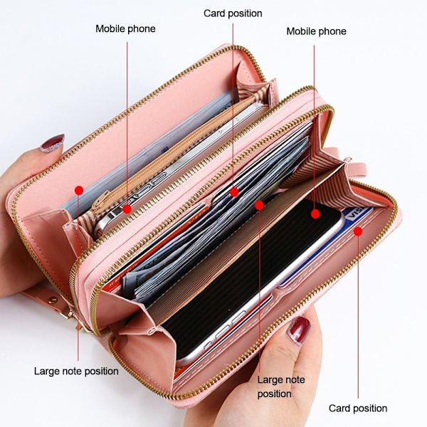 Kvinnor Läderplånbok Lång Plånbok Koppling Dragkedja Flerlagers Business Wallet Bag red