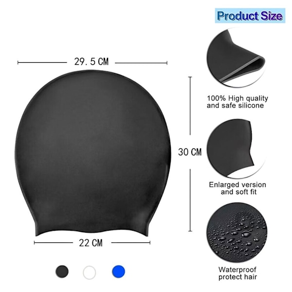 Silikon extra stor cap för långt hår black