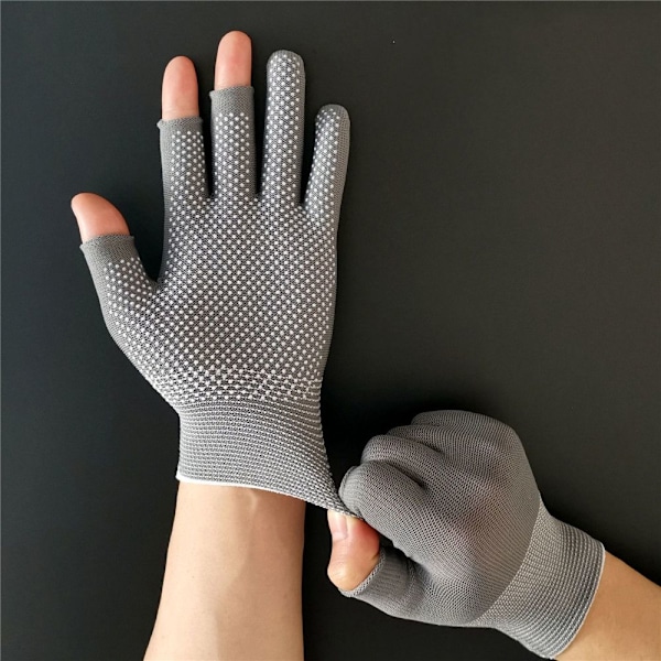 Halkskyddade fiskehandskar 2 fingrar Antisladd cykelsporthandskar grey