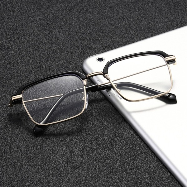 Anti-Blue Light Halvbåg läsglasögon Ögonskydd Fyrkantiga glasögon black&silver
