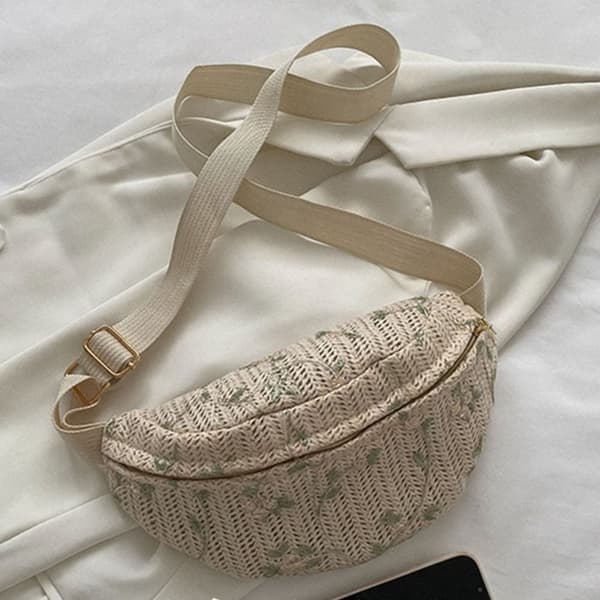 Modestråväskor för kvinnor, midjeväska, strandväska, crossbody axelväska White